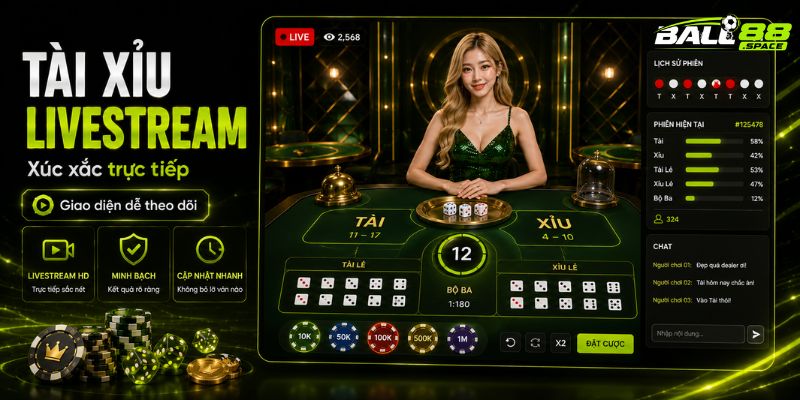 Trò chơi Tài Xỉu livestream và slot nổ hũ tại Ball88